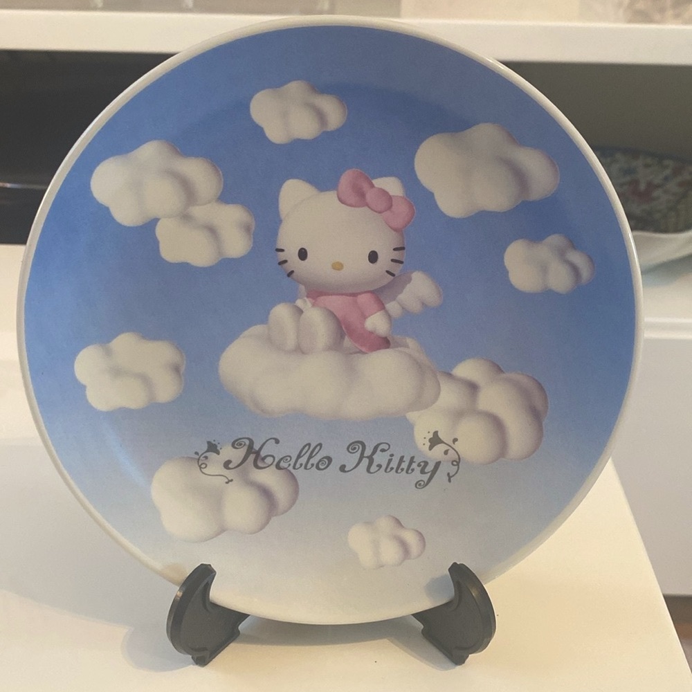 Vintage 2000 Hello Kitty Blue Angel Wing Decorative Plate Set Sanrio - RARE